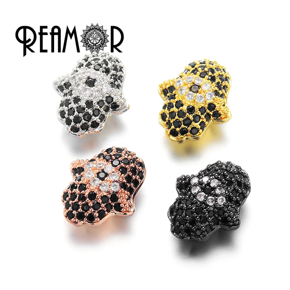 

REAMOR 5pcs Metal Fatima's Hand Beads Micro Inlay Zircon Eye of Horus Beads For DIY Beaded Bracelet Jewelry Making Accessories
