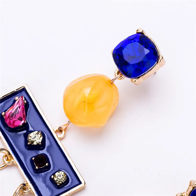 Candy Color Resin Stone Long Chain Crystal Drop Earrings Women Bohemian Statement Big Water Drop Geometric Dangle Earrings 2018