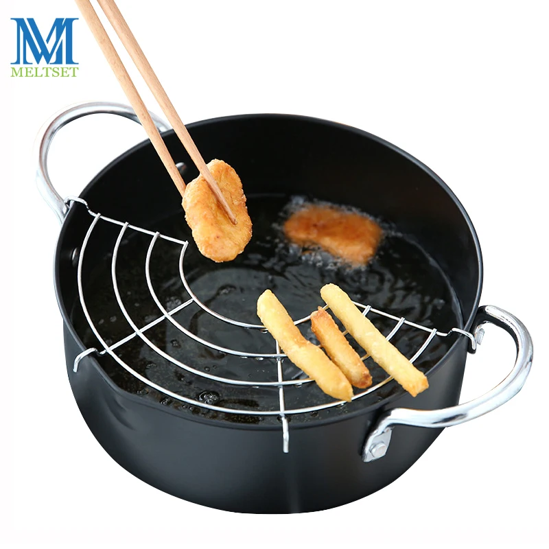 

Meltset New Stainless Steel Deep Frying Pan with Oil Filter Rack Induction Gas Cooker Skillet Pan for Grill Tempura Pots