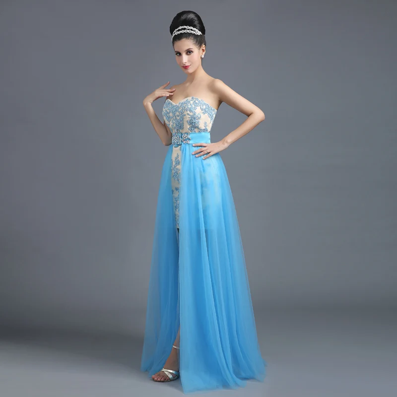 2020 New Arrive Abendkleider High Low Prom Dresses Aqua Sweetheart Backless Beading Long Lace Party Gown Rode De Soiree SLD258