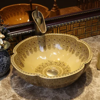

Jingdezhen flower shape ceramic art sinks counter basin wash basin lavabo sink Bathroom sink bathroom wash basin sink