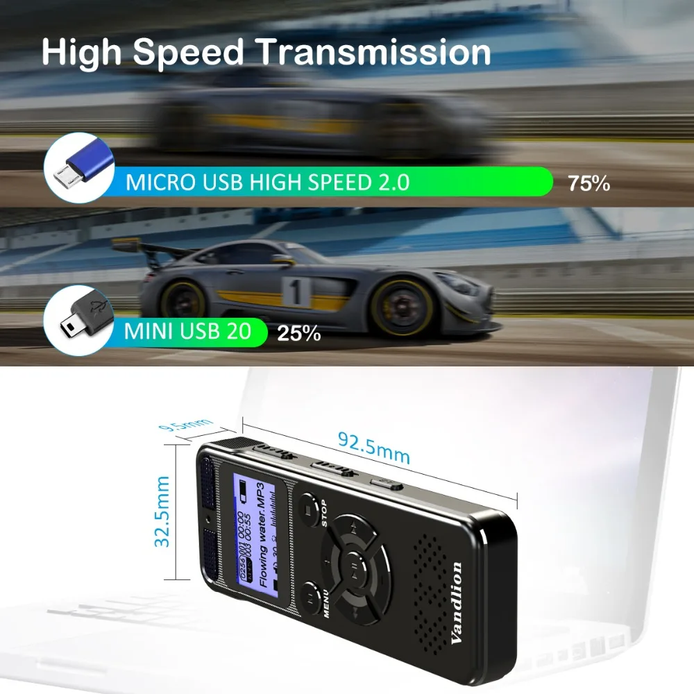 Vandlion 8GB Voice Recorder USB Flash Digital