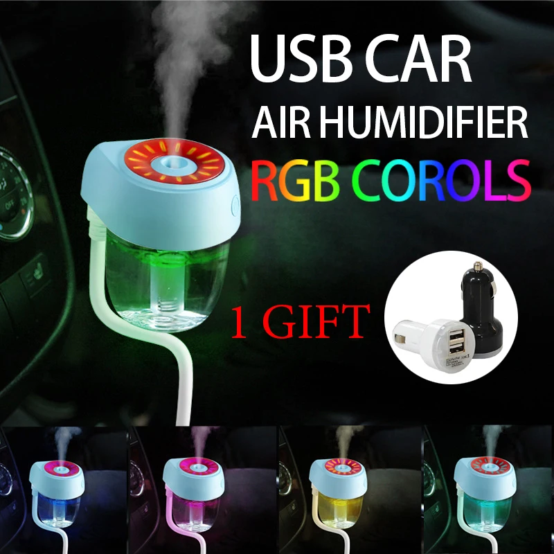 

Car Air Humidifier RGB USB Water Fog Aroma Ultrasonic Essential Oils Diffuser Auto Portable Aromatherapy Air Purifier