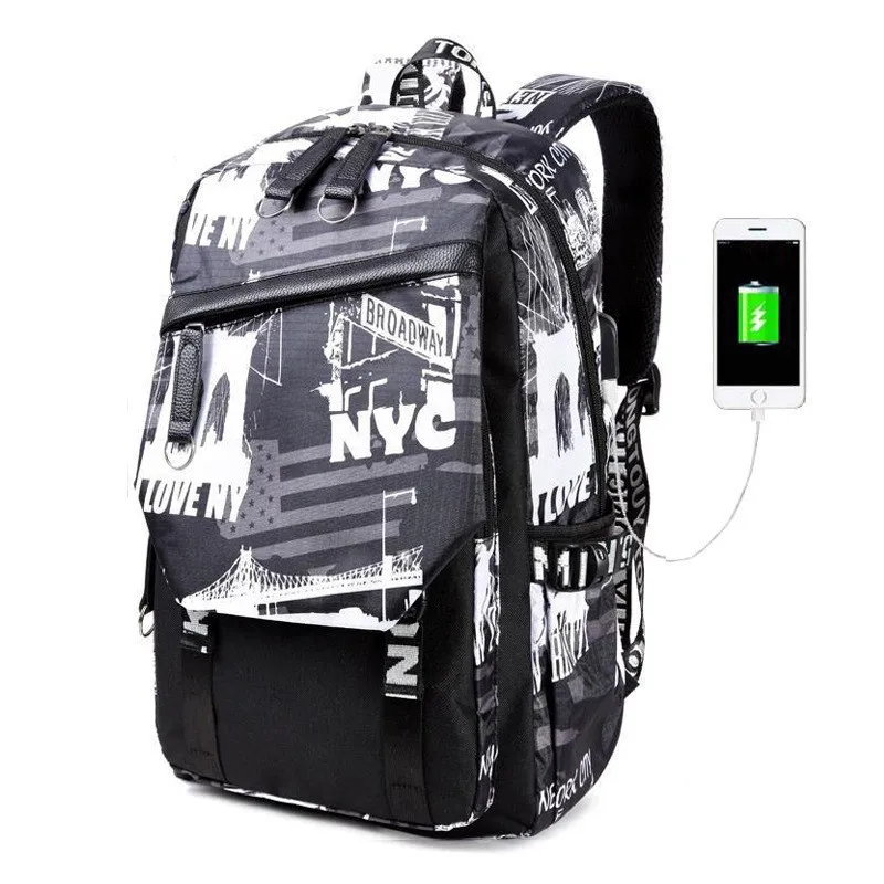 

Fashion Male high school bags for boys laptop backpack men USB charging Leisure travel bags Waterproof bookbag Mochila
