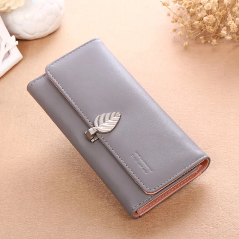 2018 New Arrivals Wallet Women Fashion Metal Leaf Lock Design Ladies