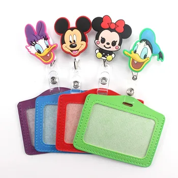 

1Pcs Cartoon Mickey Retractable Badge Reel horizontal Style Student Nurse Exihibiton ID Name Card Badge Holder Office Supplies