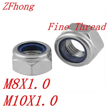 

10pcs/lot DIN985 Staniless Steel A2 M8/M10 Fine Thread pitch 1.0 Nylon Lock Nut