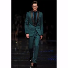 Костюм жениха под заказ шаль черный отворот жениха темные смокинги зеленые мужские костюмы для шафера(куртка+ брюки+ галстук+ платок) B927