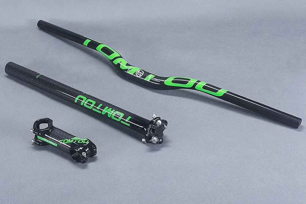 Rise Handlebar Set TomTou супер легкий 3 K углеродного волокна Велоспорт Горный велосипед плоский/Rise Руль+ подседельный штырь+ Стволовые MTB части велосипеда зеленый-TS09T86 - Цвет: Rise Handlebar Set