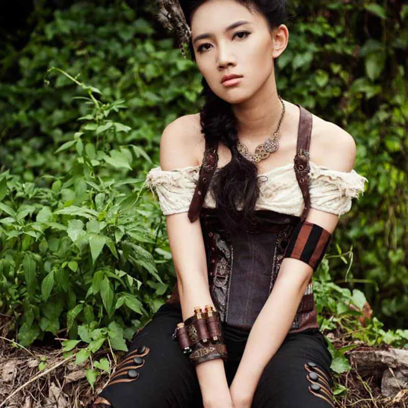 

Unisex Retro Punk Copper Gearwheel Floral Carving Steampunk Armband Arm Belt Wristband Gothic Corset Cosplay Costume Accessories
