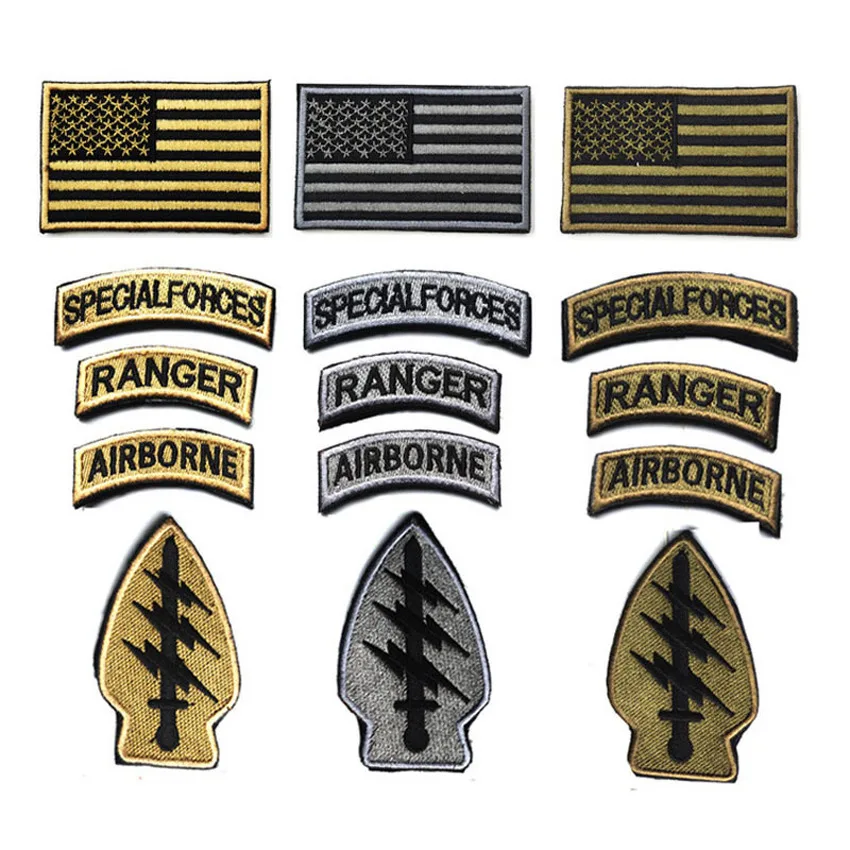 1 Sets SPECIAL FORCES RANGER AIRBORNE Military Tactical Embroidered American Flag Patch Cloth Badge Fabric Sticker For Clothes