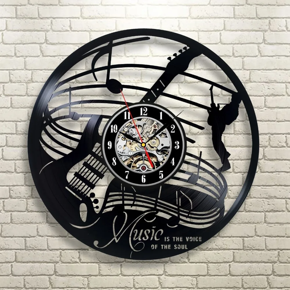 часы на стену Reloj саат Гитара Музыкальный Инструмент Искусства Подарок Круг
