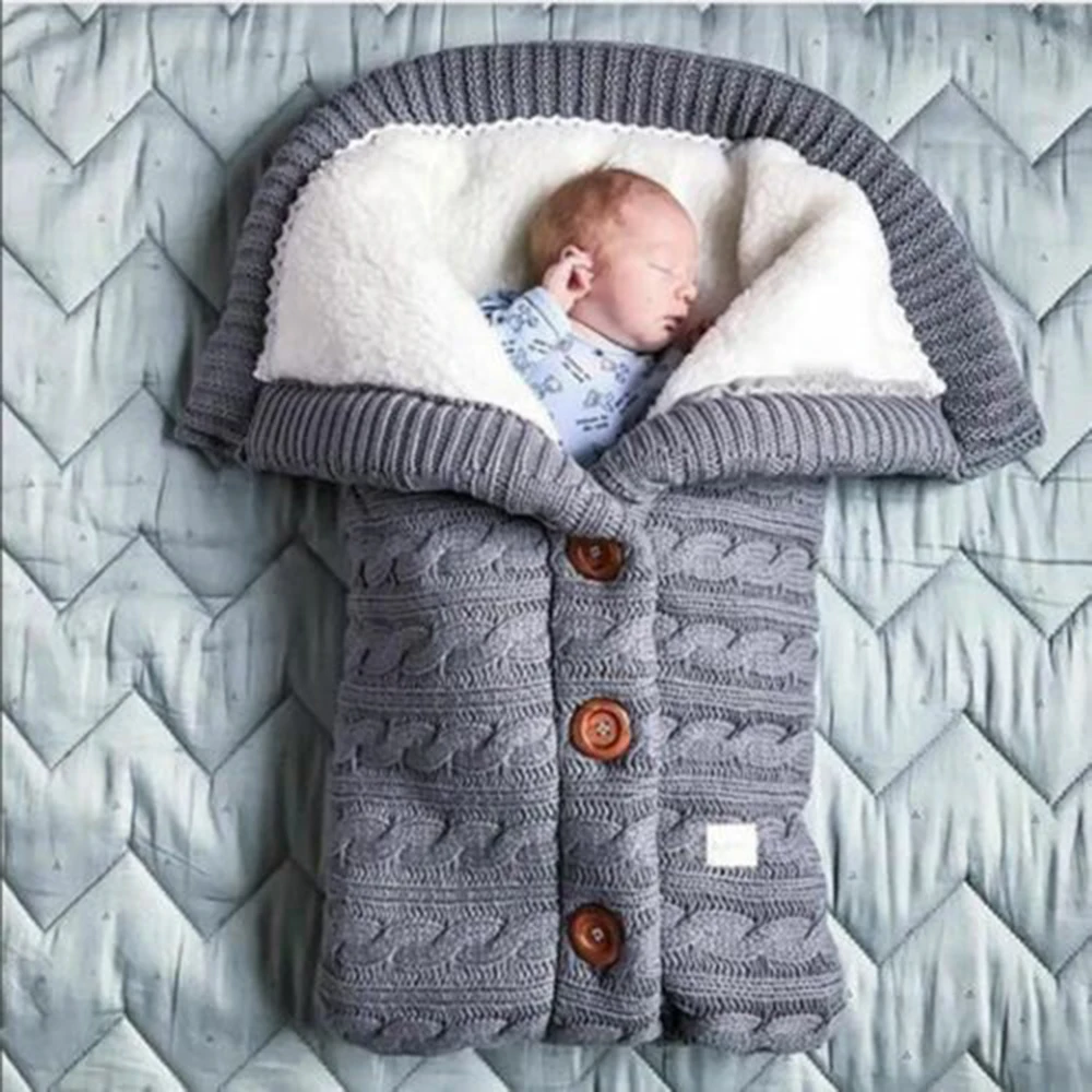 

CALOFE Baby Sleeping Bag Thicken Envelope Kids Winter Stroller Sleepsack Knitted Sleep Sack Newborn Swaddle Knit Wool Slaapzak