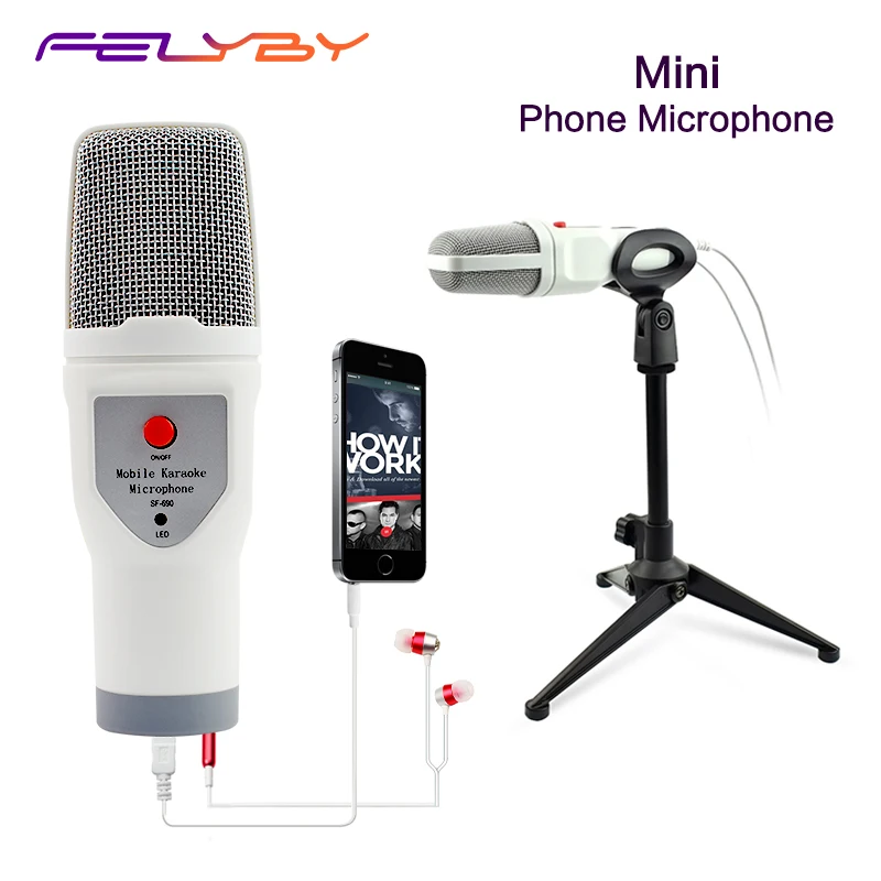 3.5mm Condenser Microphone Karaoke with USB Charger Cable Smartphone