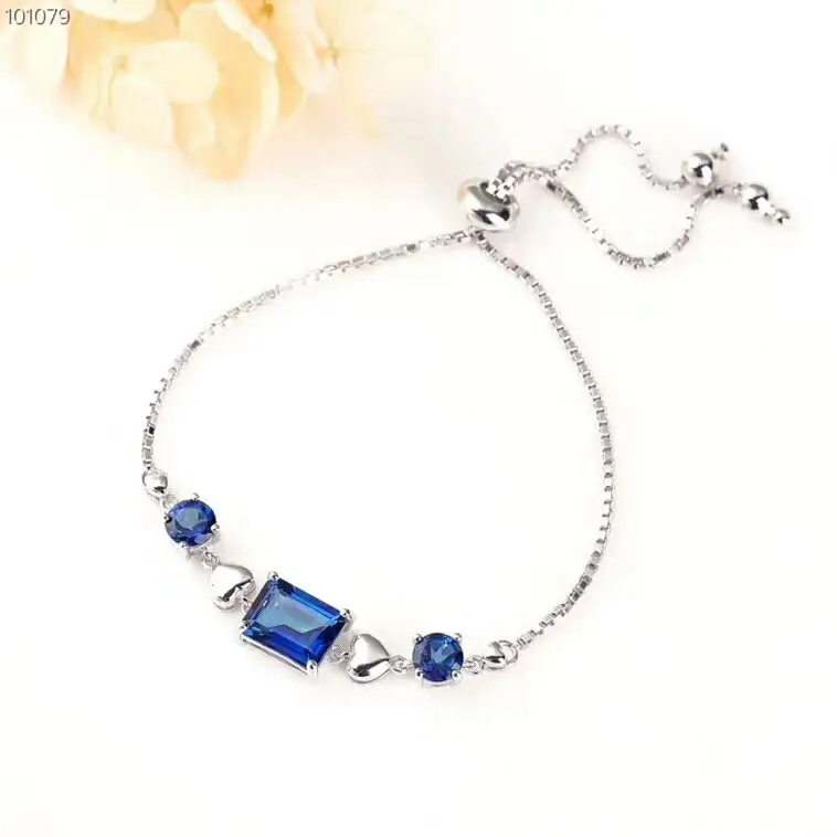 

S925 silver inset natural topa stone bracelet (tanzanblue),/