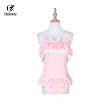 Rolecos bunny maiô doce coelho lolita trajes cosplay trajes de gato coelho rosa de uma peça de banho maiô bonito