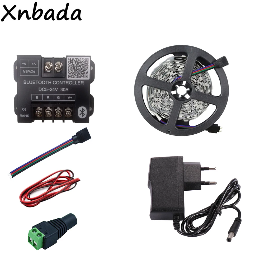 

5M 5050 RGB Led Strip 30Led/m DC12V+Bluetooth Led Controller+12V 1A Led Power Adapter