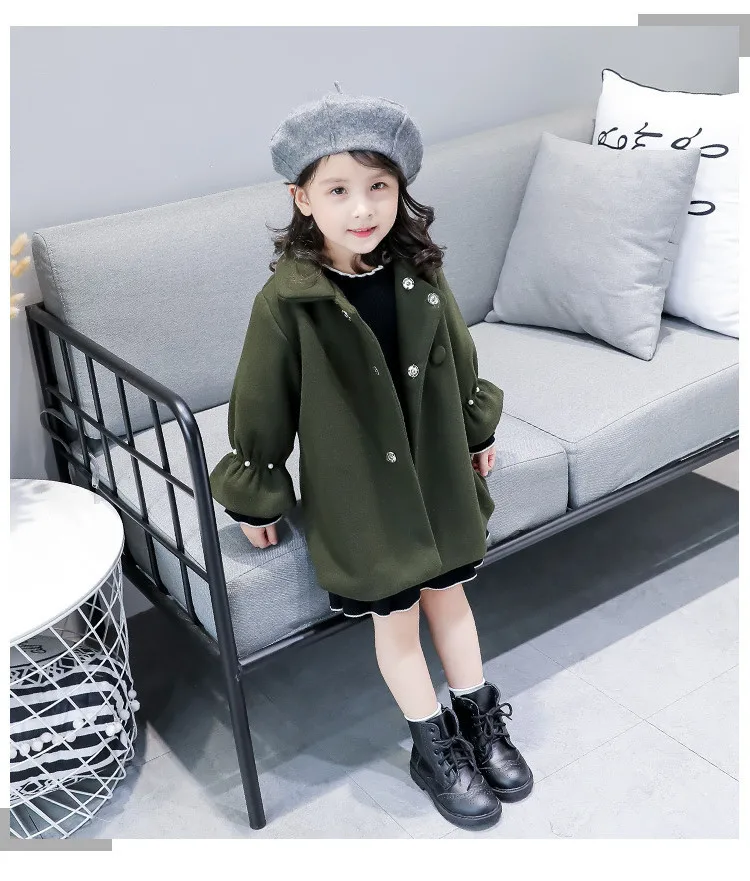 DFXD/пальто для маленьких девочек; коллекция года; модное зимнее длинное однотонное двубортное шерстяное пальто с расклешенными рукавами для девочек; детская верхняя одежда принцессы; От 2 до 8 лет