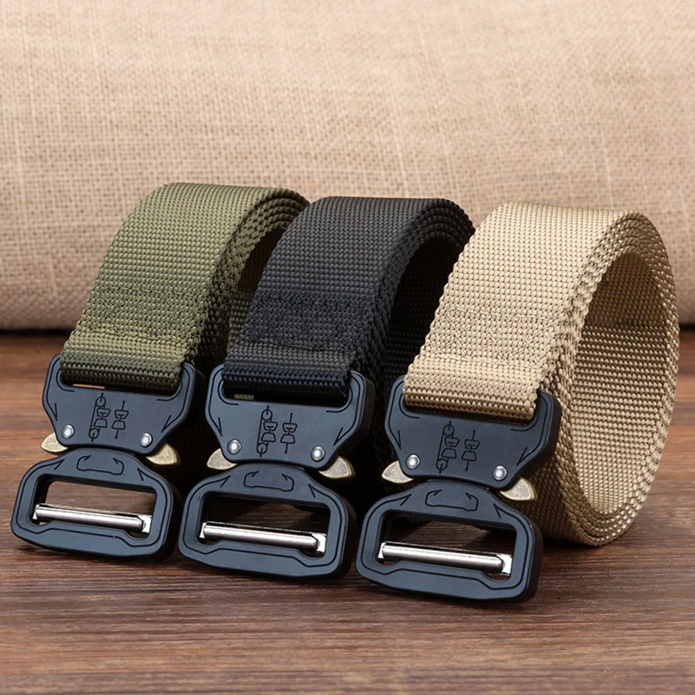 

Tactical Belt Military Nylon Belts Men's Army Style Jeans Belt Metal Buckle Cinturon Automatic Waist Strap Outdoor 125cm