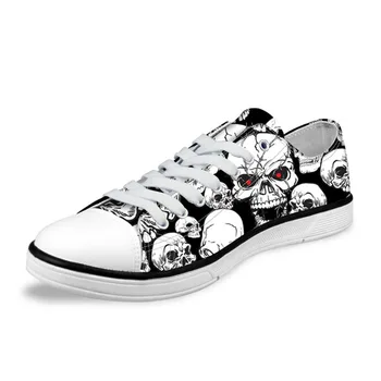 

Customized Skull Printing Men's Vulcanize Shoes Teenagers Punk Style Sneakers for Student Cool Canvas Shoes Lace-up Walking Shoe