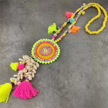 

Wooden Beads Long Necklaces Shell Tassel Pendant Ladies Fashion Boho Jewelry collier femme Summer Beach Shell gifts for women