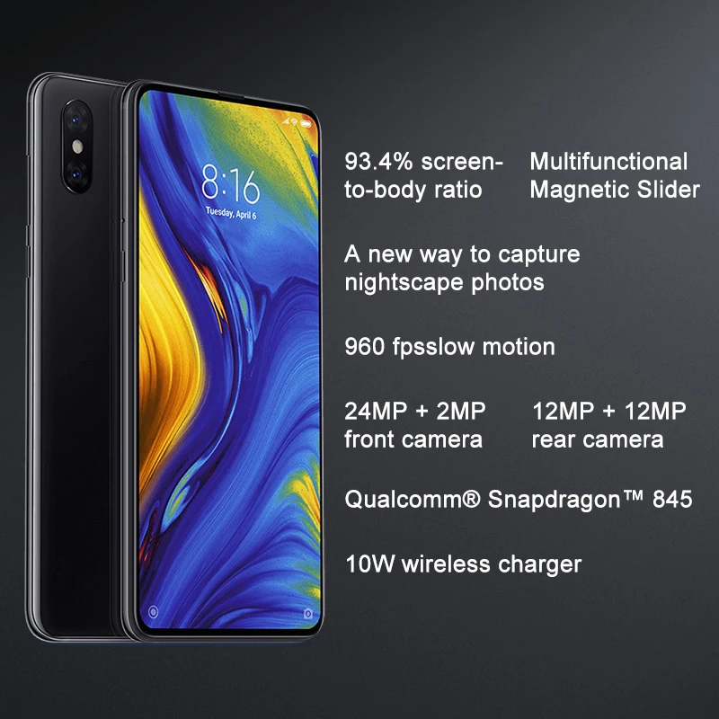 Глобальная версия Xiaomi mi x 3 6GB 128GB Snapdragon 845 Octa Core 24MP фронтальная камера 6,3" 19,5: 9 полноэкранный смартфон NFC CE