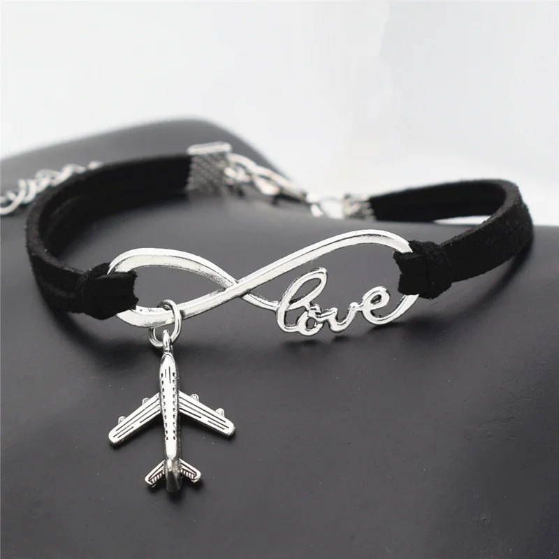 

10 Colors New Women Men Punk Casual Infinity Love Aircraft Airplane Charm Leather Bracelets Plane Party Unique Jewelry Gifts