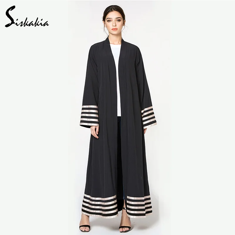 

Siskakia womens Cardigan abaya Spring Autumn 2018 Muslim outerwear tunics fashion Ribbons patchwork gowns plus size 5XL Female