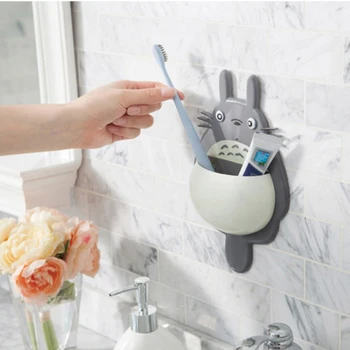 

Cartoon Totoro Toothbrush Holder Powerful Three Suction Cup Multi-Function Bathroom Washing Toothpaste Toothbrush Storage Rack