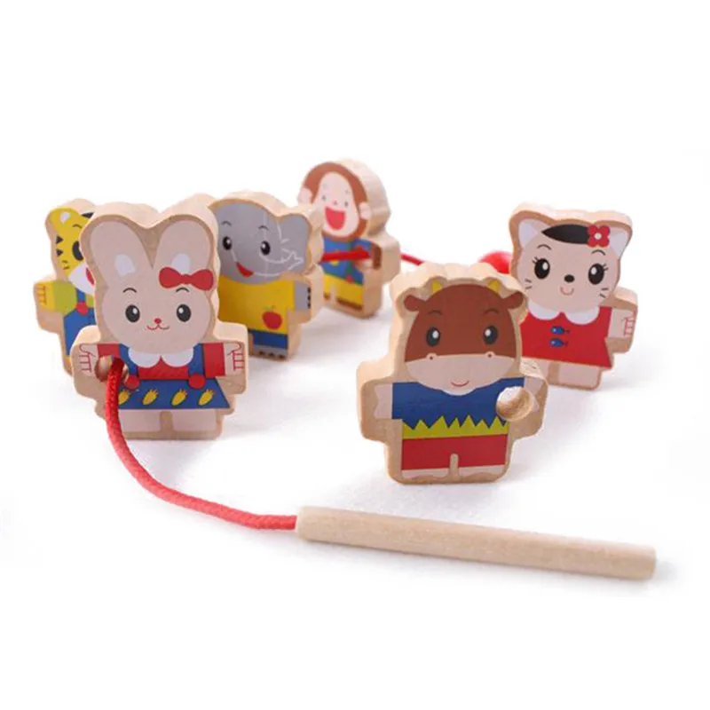 6 шт. деревянная кукла различные животные стиль Тигр кролик бусины игрушки красочные мини вокруг бисера Детские развивающие игры для детей
