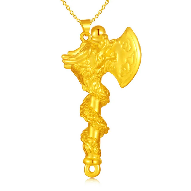 

2018 New Domineering Vietnam Alluvial Gold Coiled Dragon Axe Pendant Men's Necklace Jewelry