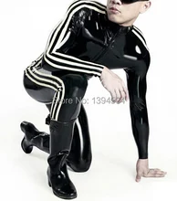 sex products sexy erotic lingerie Bodysuit Men black with stripe Latex front zipper Catsuit Suits cekc costumes Fetish Uniform