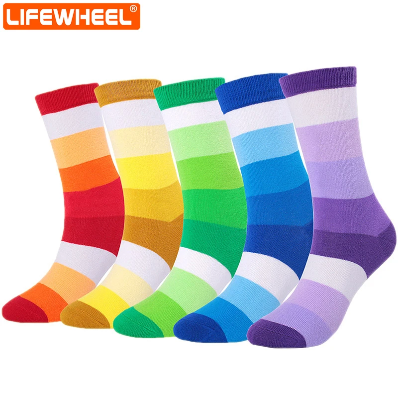 

LifeWheel Men & Women Colorful Funky Cotton Striped Pattern Long Dress Crew Socks For Thick Autumn Winter Business Casual Socks