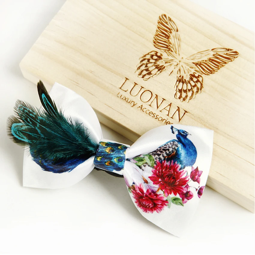 

High quality bow tie Real feather print Design polyester Bowtie creative ties for men Shirt necktie cravate pour homme