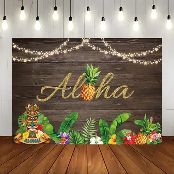 

Aloha Luau Party Photography Background Rustic Wooden Backdrop for Summer Birthday Banner Pineapple Floral Photo Booth W-2020