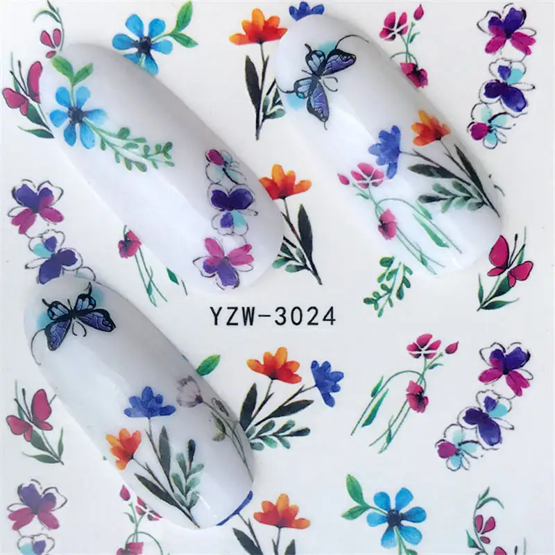 1 лист синий цветок/бабочка/Ловец снов наклейки для ногтей маникюр с использованием водяных знаков лак для ногтей наклейки 32 стиля на выбор - Цвет: YZW-3024