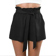 Women Casual Shorts Fashion Patchwork Plus Size High Waist Shorts Loose Fashionable Shorts female With Belt Bow Design 2017 New