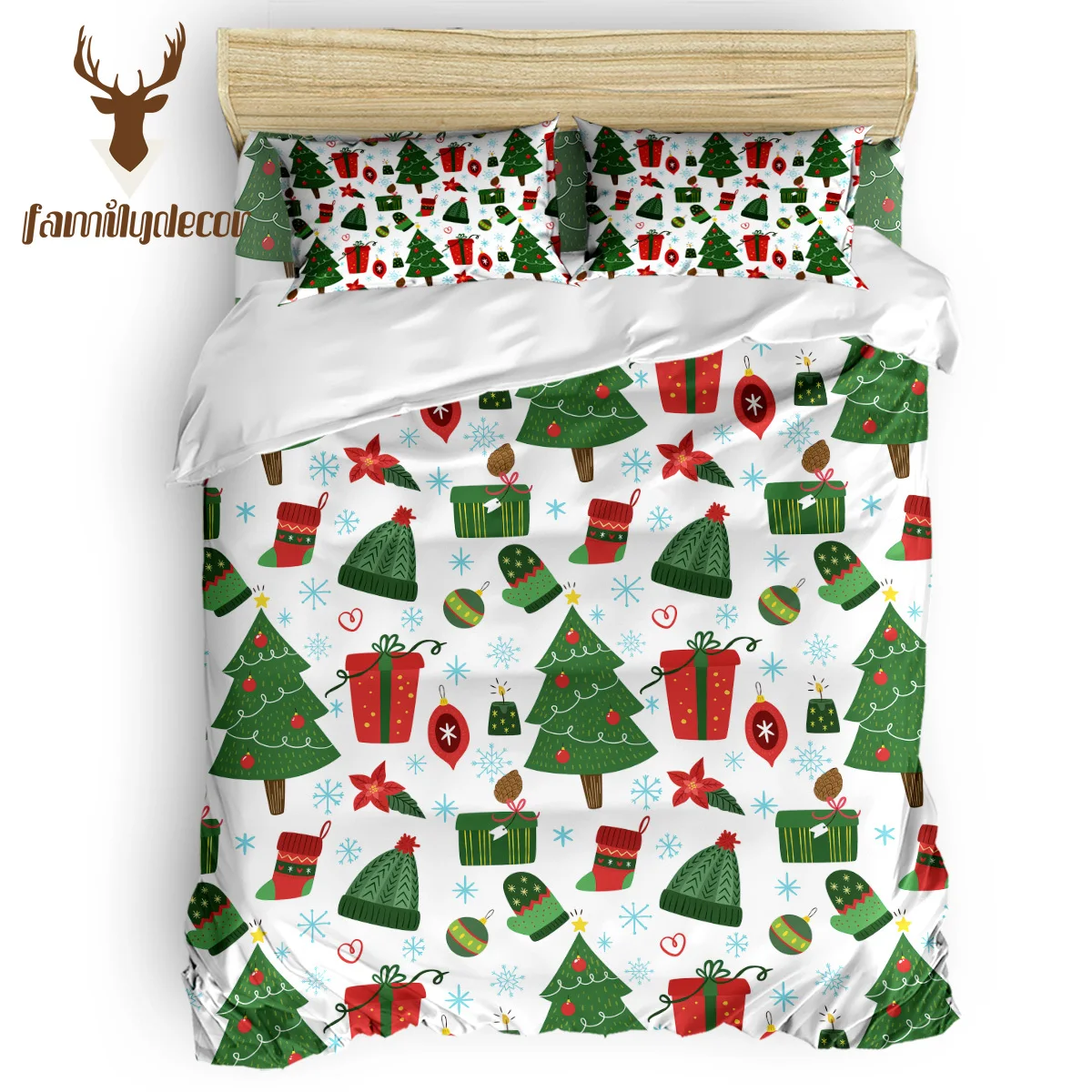 

Family Decor Christams Santa Present Snowman 4 Pcs Comforter Cover Set 4 Piece Bedding Sets Polyester Fabric Forefather's Day