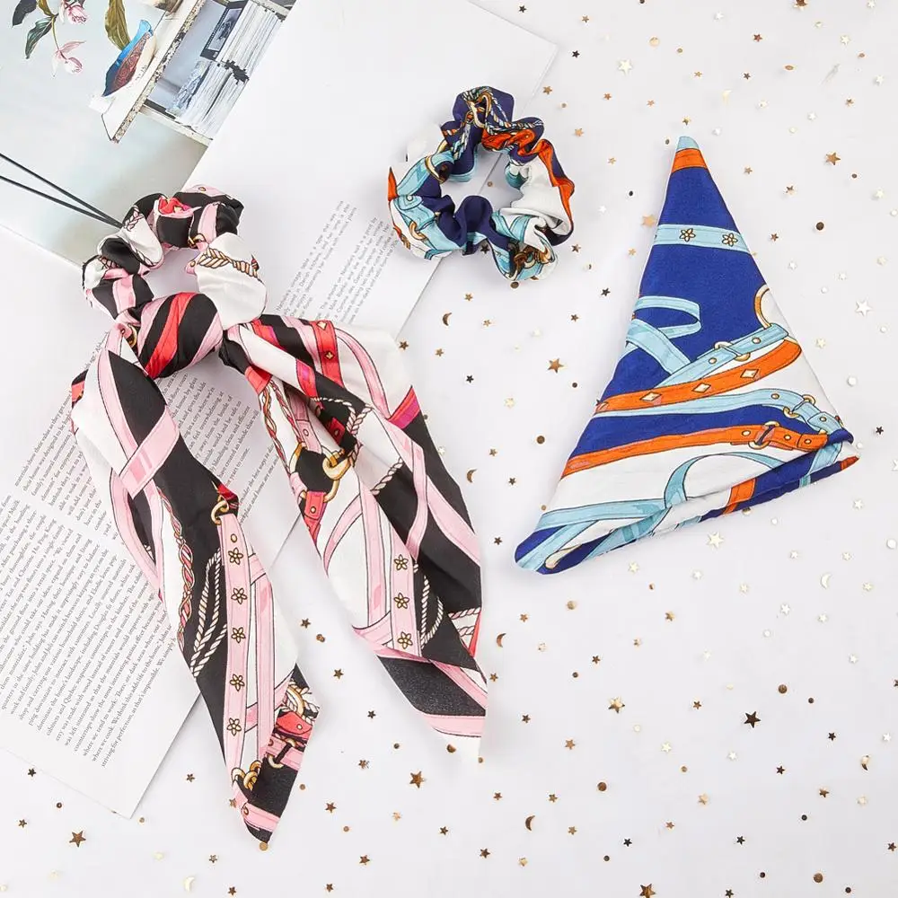 

Elastic Print Bows Streamers Hair Ring Ribbon Decor Hair Bands Streamer Long Tassel Ribbon Headwear Accessory For Girl