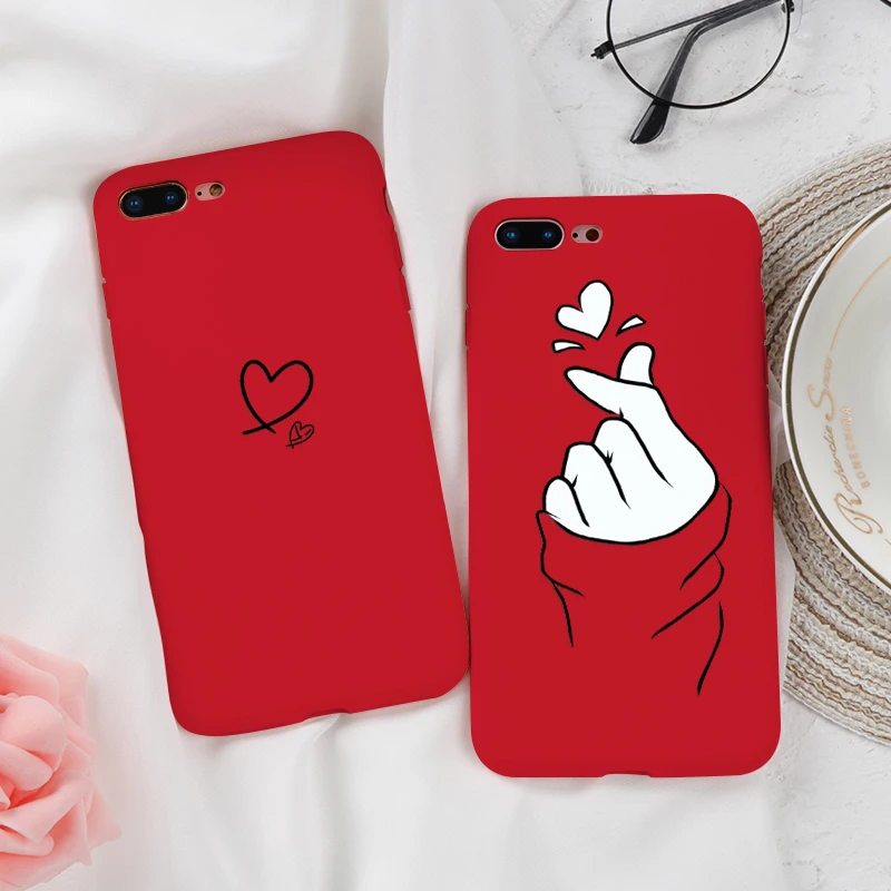 Love Heart красные матовые Мягкие силиконовые задние Чехлы для iPhone 7 8 6 6S Plus милый мультяшный чехол с котом для iPhone X XR XS Max чехол для телефона