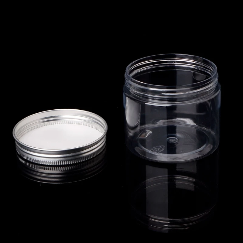

150ml Clear Round PET Jar With Aluminium Screw Lid Food Storage Container Sealed