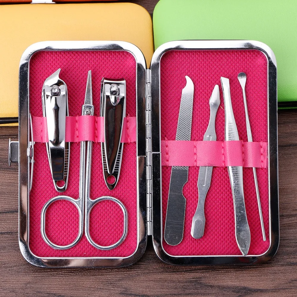 Conjunto de Cuidados Inoxidável com Caixa Portátil Unha Clipper Manicure Beleza Aço Rosa - Verde Amarelo Vermelho Quente Laranja 7 Pcs 5 Cheap Conjuntos e kits