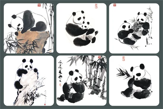 

Cute Panda Card 6 Pieces of Each Set Creative Animals Bookmarks Postcards Chinese Ink Style Elements Cardboard Greeting Card