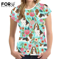 FORUDESIGNS 3D Бассет Хаунд футболка Для женщин harajuku футболка топы для девочек Футболка женские летние дамы Slim Fit сладкая футболка