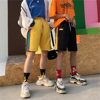 

Loose Casual Striped Shorts Men Sport High Waist Shorts Korean Fashion Short Feminino Street Style Hip Hop Sweatpants Mares 2019
