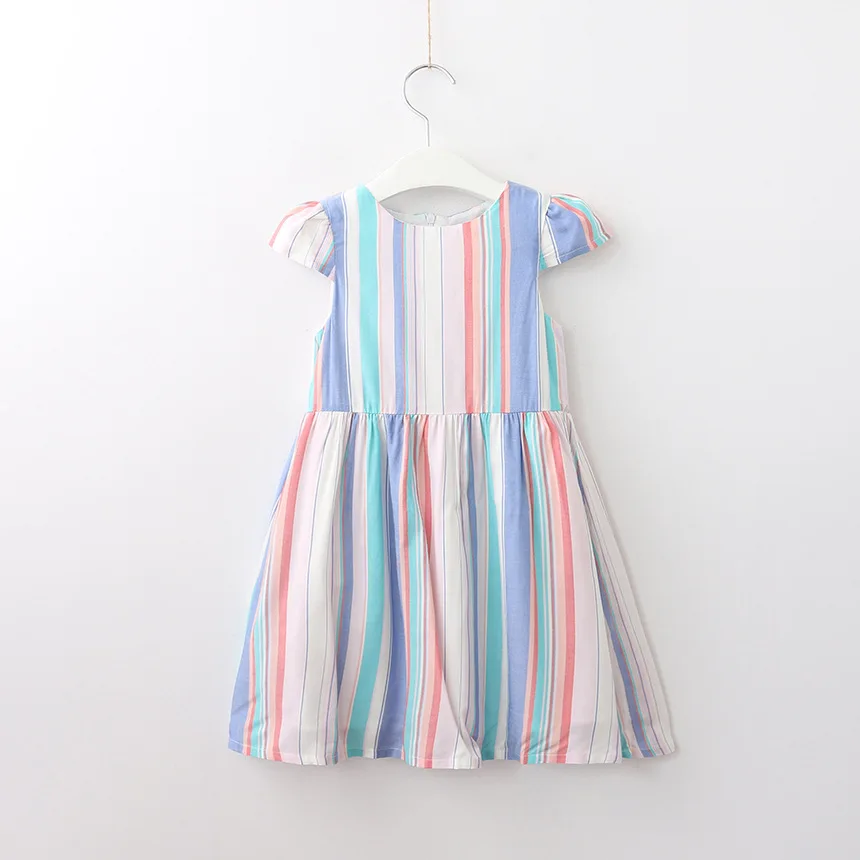 

Girls Colorful Stripes Dresses Children's Clothing Wholesale Kids Simple Cotton Frock Design