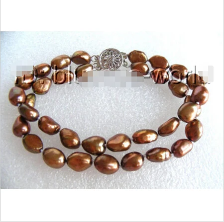 

CLASSIC double 11mm COFFEE baroque nautral pearls bracelet b1229^^^@^Noble style Natural Fine jewe SHIPPING new >>free shipping