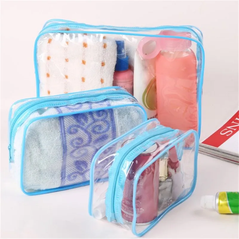 Travel Clear PVC Cosmetic Bags Women Men Transparent Zipper Makeup Bags