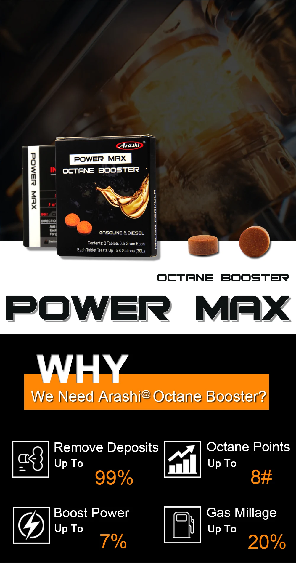 Arashi Octane Booster мотоцикл газосваритель топливный стабилизатор инжектор Очиститель Топлива уменьшительное масло для мотоциклов очистка чистой мощности Макс