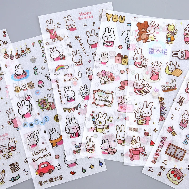 

6 Sheets/pack Rabbit Birthday Party Decorative Album Diary Stick Label Paper Decor Stationery Stickers